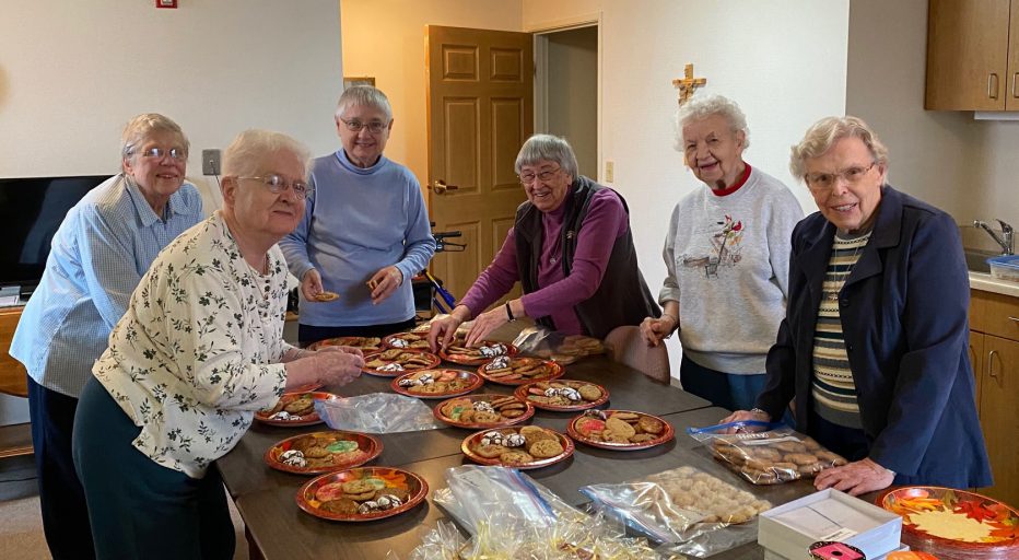 Sisters at Salvatorian Sr Residence packaging homemade cookies for Asst Living & Skilled Care