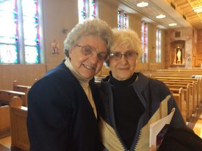 Sister Bernardin (left) with an unidentified colleague in Alverno College’s Chapel of Mary Immaculate.