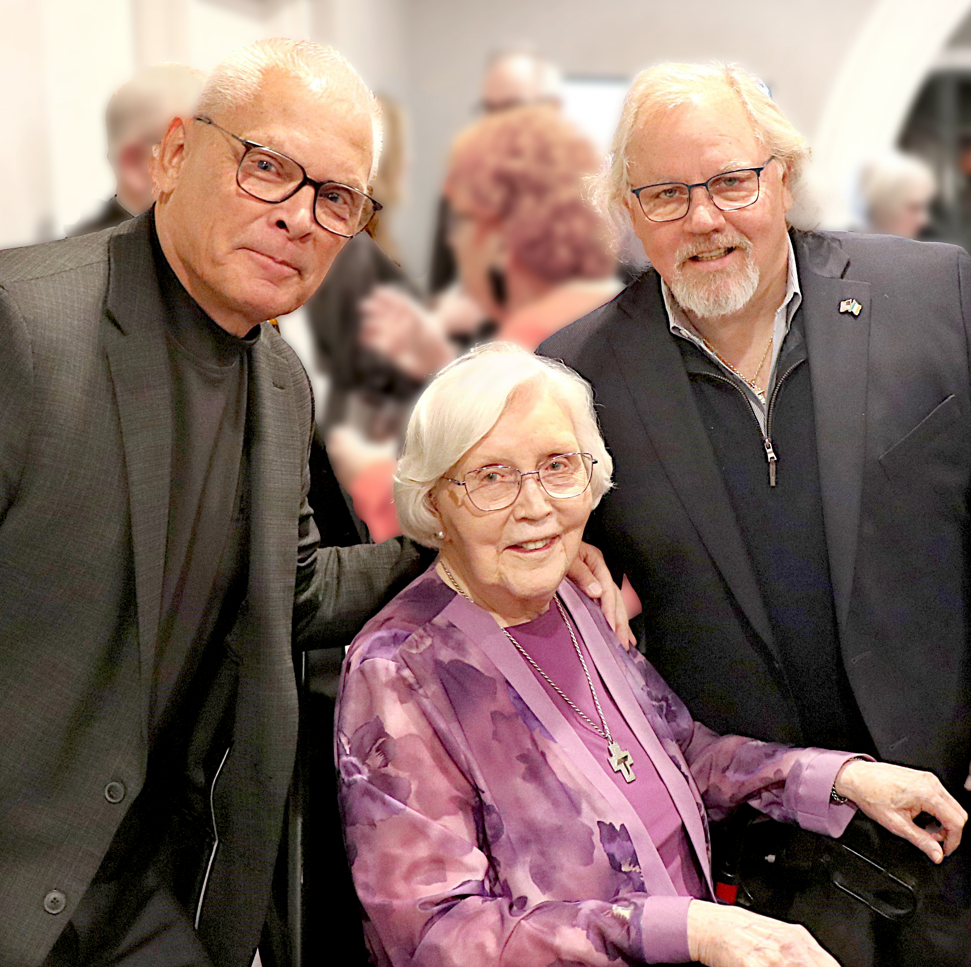 Two of her former students at St. Francis High School in Wheaton, Illinois, joined Sister Barbaralie at her congregation’s 150th anniversary gala in 2024.