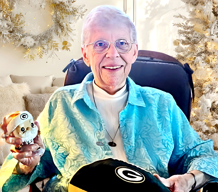 Sister Virginia with her Green Bay Packers gear.
